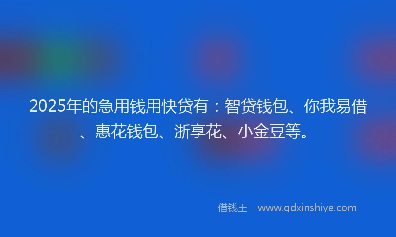 2025年的急用钱用快贷有：智贷钱包、你我易借、惠花钱包、浙享花、小金豆等。