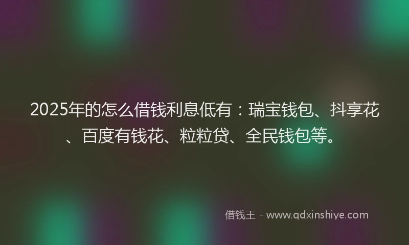 2025年的怎么借钱利息低有：瑞宝钱包、抖享花、百度有钱花、粒粒贷、全民钱包等。