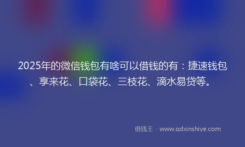 2025年的微信钱包有啥可以借钱的有：捷速钱包、享来花、口袋花、三枝花、滴水易贷等。