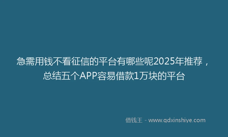急需用钱不看征信的平台有哪些呢2025年推荐，总结五个APP容易借款1万块的平台