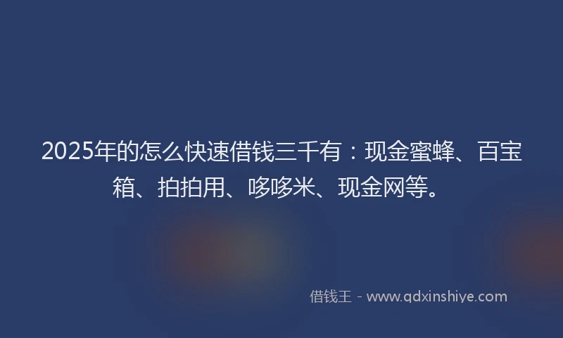2025年的怎么快速借钱三千有：现金蜜蜂、百宝箱、拍拍用、哆哆米、现金网等。