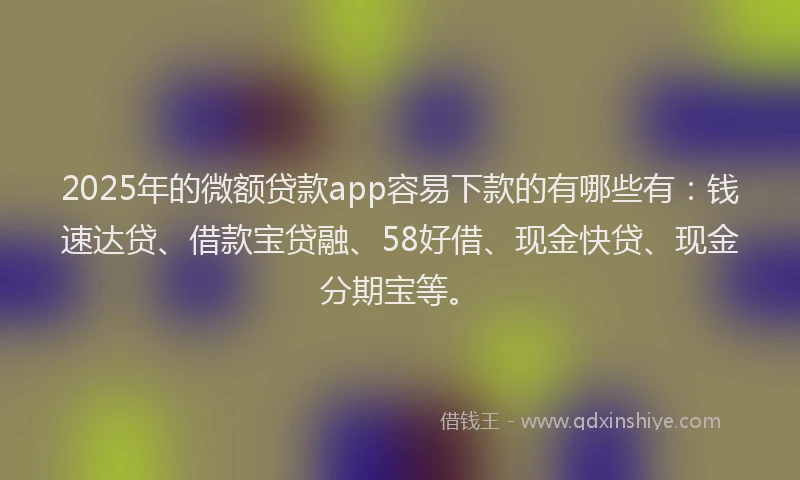 2025年的微额贷款app容易下款的有哪些有：钱速达贷、借款宝贷融、58好借、现金快贷、现金分期宝等。