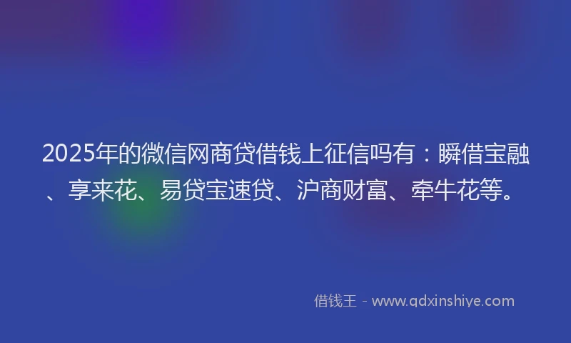 2025年的微信网商贷借钱上征信吗有：瞬借宝融、享来花、易贷宝速贷、沪商财富、牵牛花等。