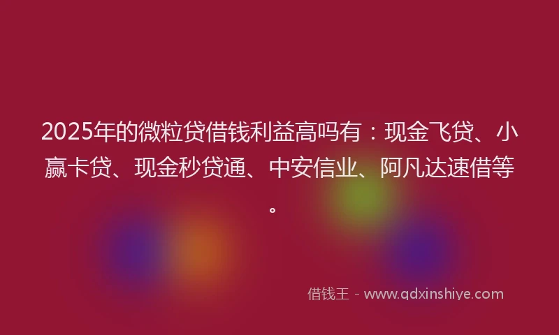 2025年的微粒贷借钱利益高吗有：现金飞贷、小赢卡贷、现金秒贷通、中安信业、阿凡达速借等。