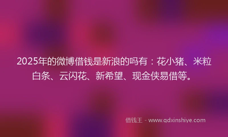 2025年的微博借钱是新浪的吗有：花小猪、米粒白条、云闪花、新希望、现金侠易借等。