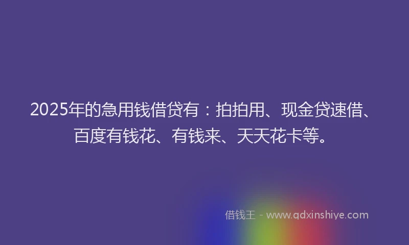 2025年的急用钱借贷有：拍拍用、现金贷速借、百度有钱花、有钱来、天天花卡等。