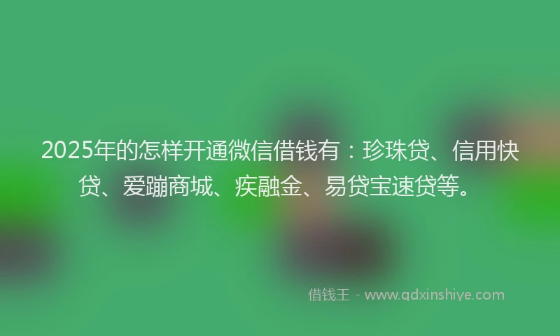2025年的怎样开通微信借钱有：珍珠贷、信用快贷、爱蹦商城、疾融金、易贷宝速贷等。