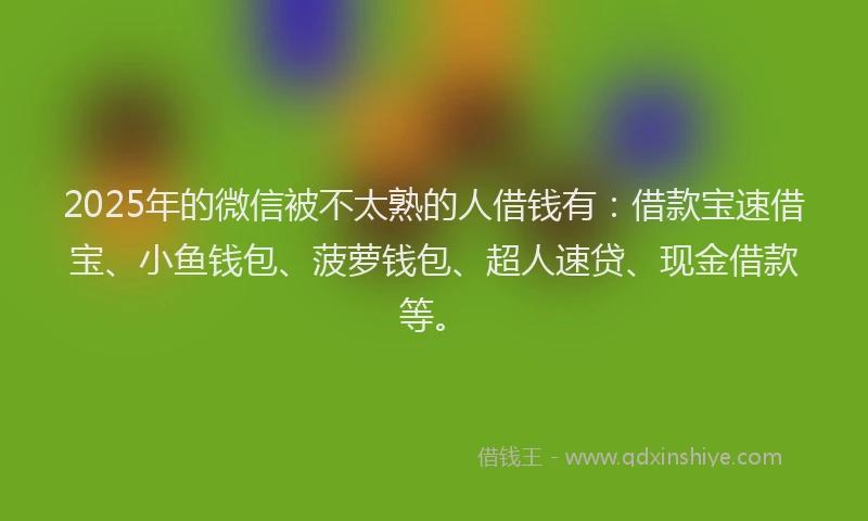 2025年的微信被不太熟的人借钱有：借款宝速借宝、小鱼钱包、菠萝钱包、超人速贷、现金借款等。