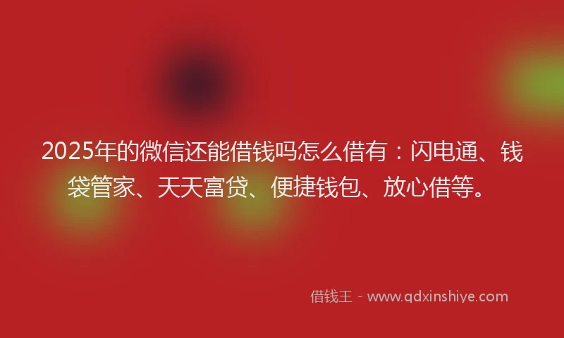 2025年的微信还能借钱吗怎么借有：闪电通、钱袋管家、天天富贷、便捷钱包、放心借等。
