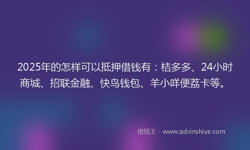 2025年的怎样可以抵押借钱有：桔多多、24小时商城、招联金融、快鸟钱包、羊小咩便荔卡等。