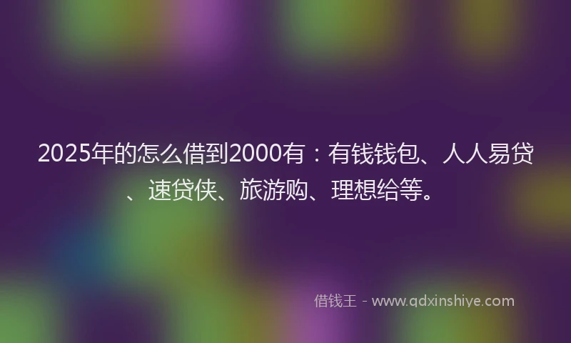 2025年的怎么借到2000有：有钱钱包、人人易贷、速贷侠、旅游购、理想给等。