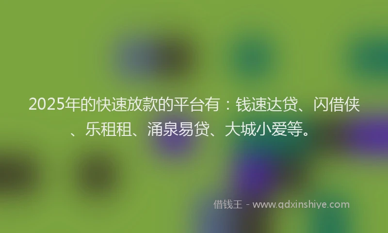 2025年的快速放款的平台有：钱速达贷、闪借侠、乐租租、涌泉易贷、大城小爱等。