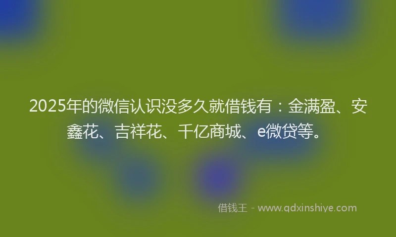 2025年的微信认识没多久就借钱有：金满盈、安鑫花、吉祥花、千亿商城、e微贷等。