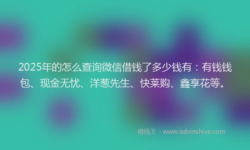 2025年的怎么查询微信借钱了多少钱有：有钱钱包、现金无忧、洋葱先生、快莱购、鑫享花等。