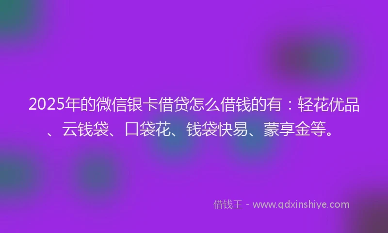 2025年的微信银卡借贷怎么借钱的有：轻花优品、云钱袋、口袋花、钱袋快易、蒙享金等。