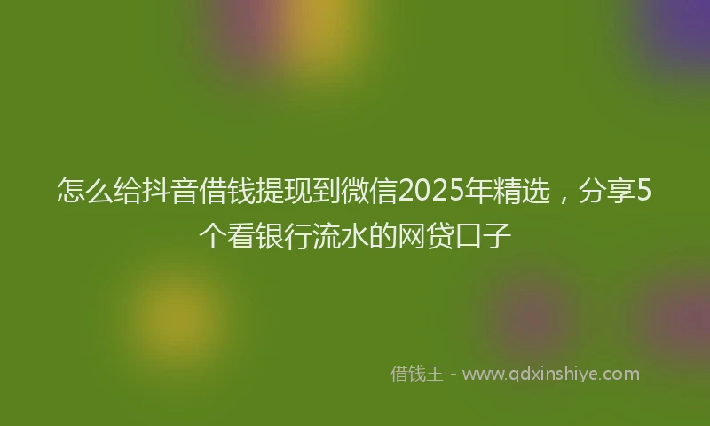 怎么给抖音借钱提现到微信2025年精选，分享5个看银行流水的网贷口子