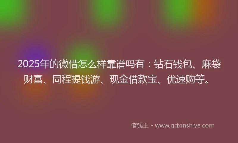 2025年的微借怎么样靠谱吗有：钻石钱包、麻袋财富、同程提钱游、现金借款宝、优速购等。
