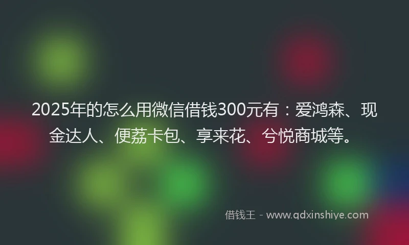 2025年的怎么用微信借钱300元有：爱鸿森、现金达人、便荔卡包、享来花、兮悦商城等。