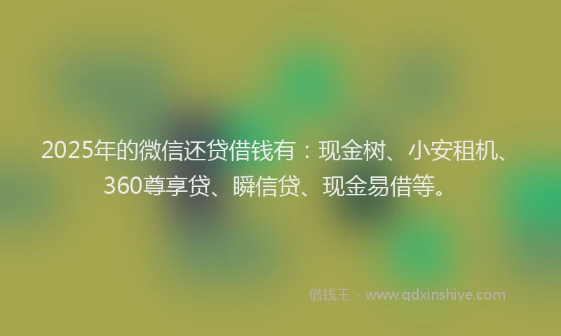 2025年的微信还贷借钱有：现金树、小安租机、360尊享贷、瞬信贷、现金易借等。
