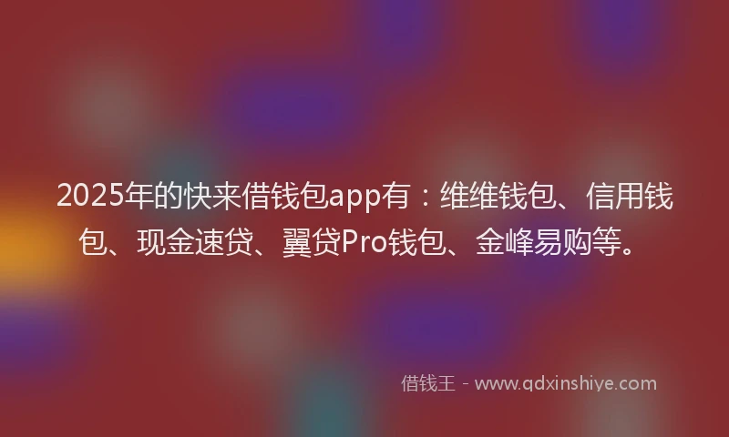 2025年的快来借钱包app有：维维钱包、信用钱包、现金速贷、翼贷Pro钱包、金峰易购等。