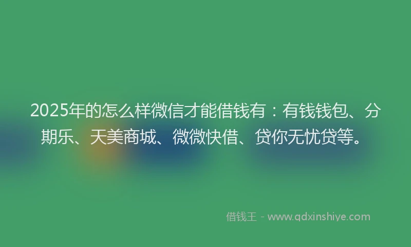 2025年的怎么样微信才能借钱有：有钱钱包、分期乐、天美商城、微微快借、贷你无忧贷等。