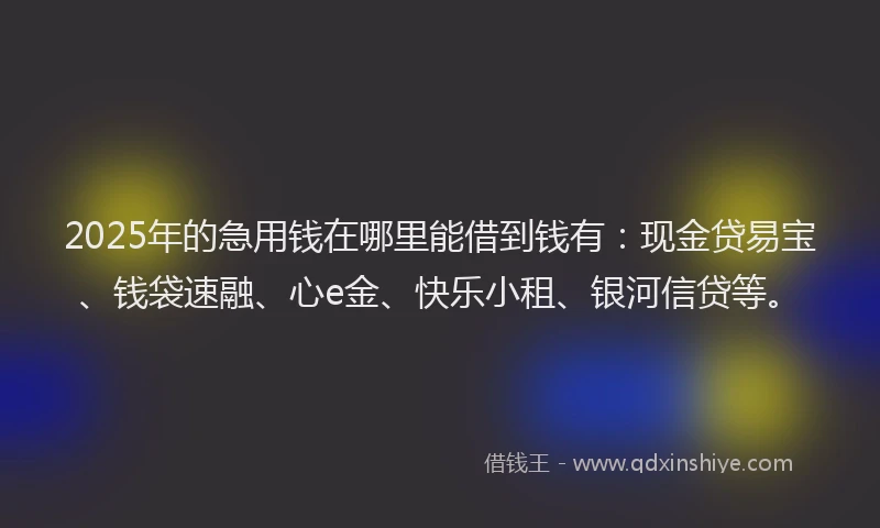 2025年的急用钱在哪里能借到钱有：现金贷易宝、钱袋速融、心e金、快乐小租、银河信贷等。