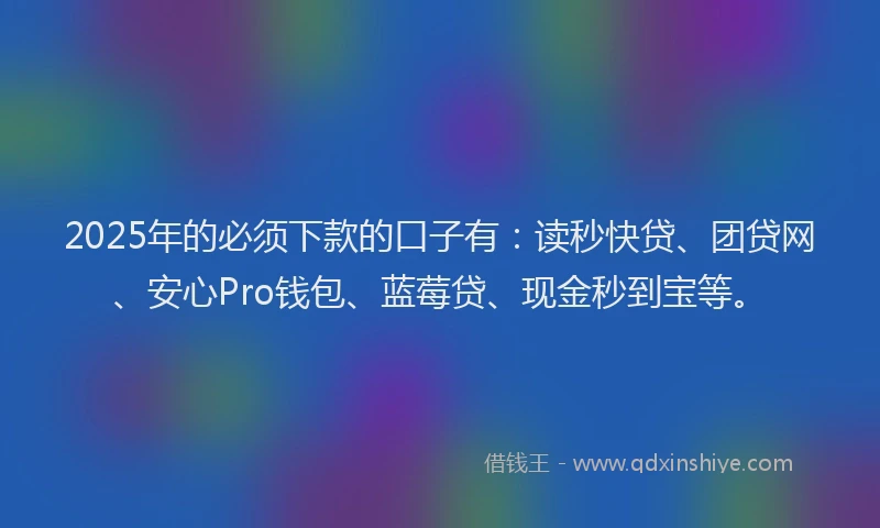 2025年的必须下款的口子有：读秒快贷、团贷网、安心Pro钱包、蓝莓贷、现金秒到宝等。