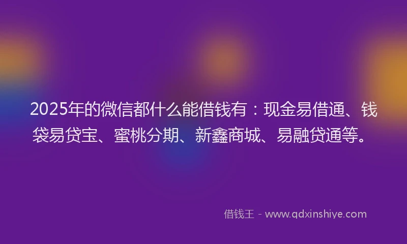2025年的微信都什么能借钱有：现金易借通、钱袋易贷宝、蜜桃分期、新鑫商城、易融贷通等。
