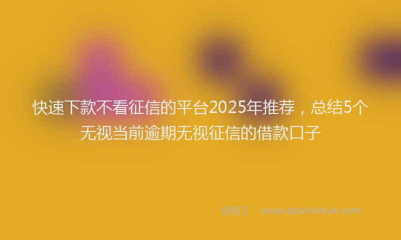 快速下款不看征信的平台2025年推荐，总结5个无视当前逾期无视征信的借款口子