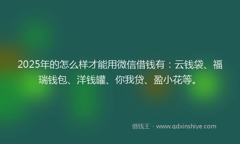 2025年的怎么样才能用微信借钱有：云钱袋、福瑞钱包、洋钱罐、你我贷、盈小花等。