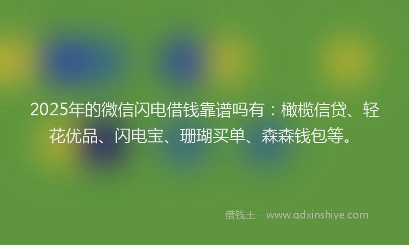 2025年的微信闪电借钱靠谱吗有：橄榄信贷、轻花优品、闪电宝、珊瑚买单、森森钱包等。