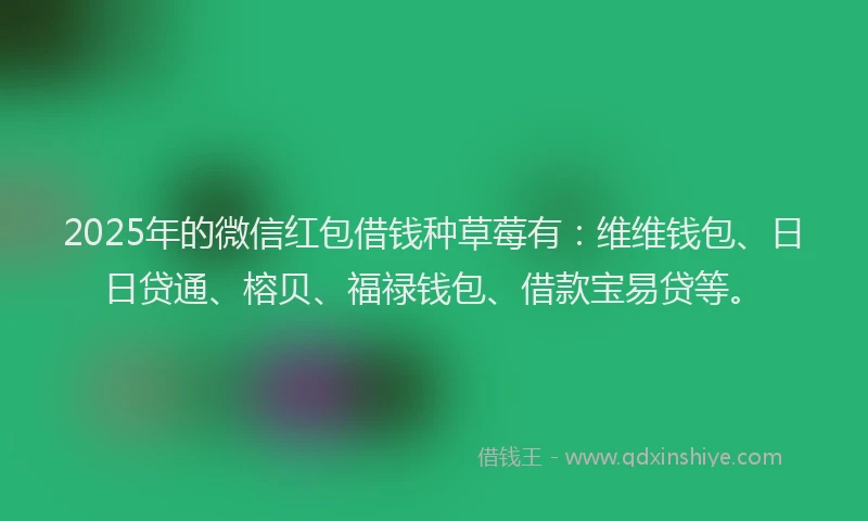 2025年的微信红包借钱种草莓有：维维钱包、日日贷通、榕贝、福禄钱包、借款宝易贷等。