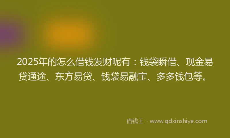2025年的怎么借钱发财呢有：钱袋瞬借、现金易贷通途、东方易贷、钱袋易融宝、多多钱包等。