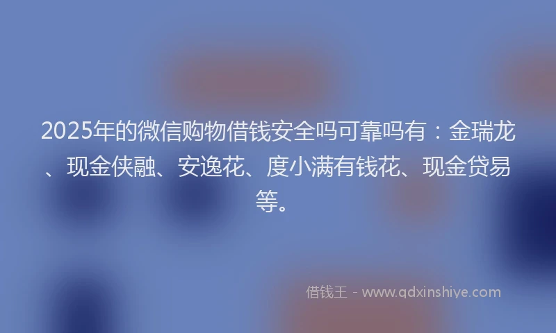 2025年的微信购物借钱安全吗可靠吗有：金瑞龙、现金侠融、安逸花、度小满有钱花、现金贷易等。