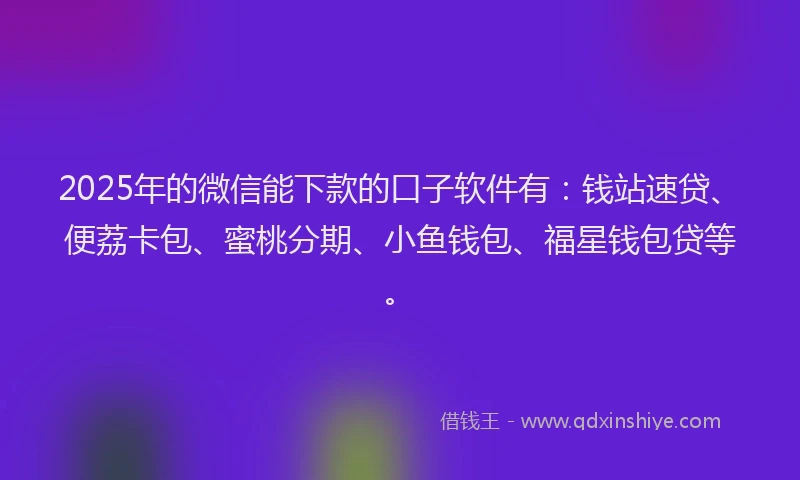 2025年的微信能下款的口子软件有：钱站速贷、便荔卡包、蜜桃分期、小鱼钱包、福星钱包贷等。