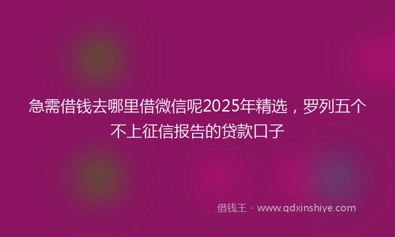 急需借钱去哪里借微信呢2025年精选，罗列五个不上征信报告的贷款口子