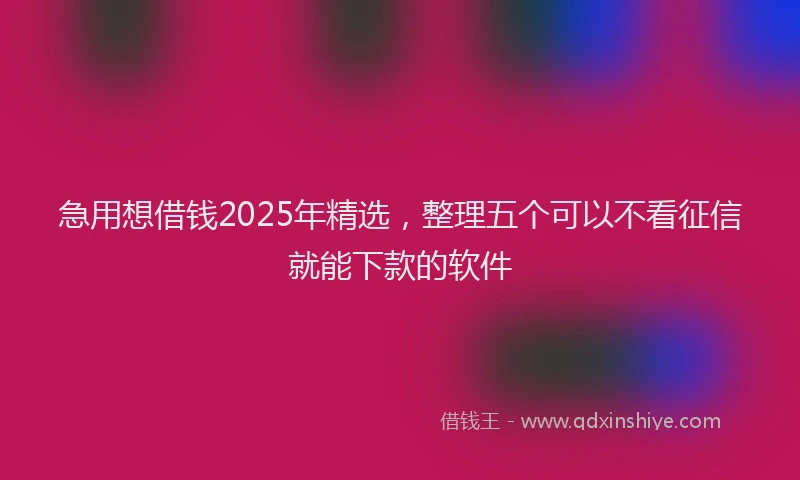 急用想借钱2025年精选，整理五个可以不看征信就能下款的软件