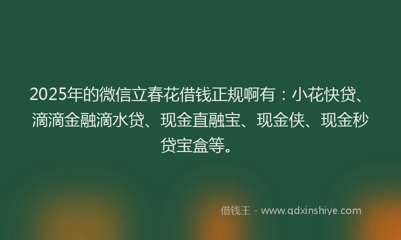 2025年的微信立春花借钱正规啊有：小花快贷、滴滴金融滴水贷、现金直融宝、现金侠、现金秒贷宝盒等。