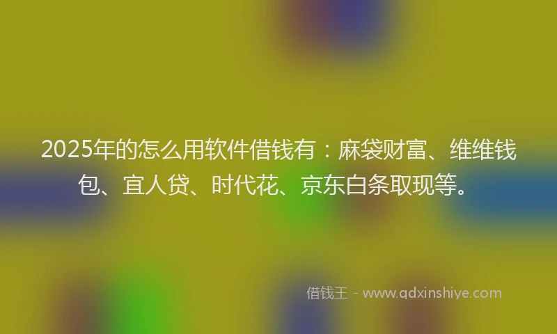 2025年的怎么用软件借钱有：麻袋财富、维维钱包、宜人贷、时代花、京东白条取现等。