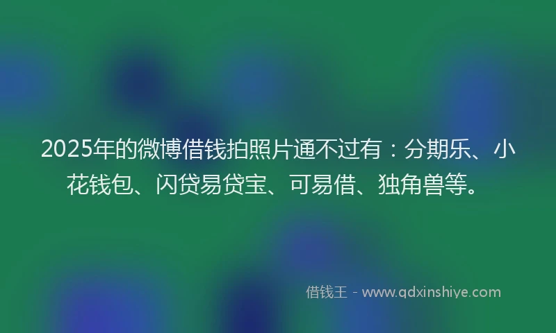 2025年的微博借钱拍照片通不过有：分期乐、小花钱包、闪贷易贷宝、可易借、独角兽等。