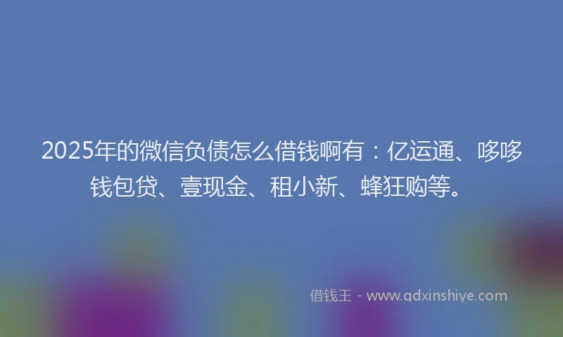 2025年的微信负债怎么借钱啊有：亿运通、哆哆钱包贷、壹现金、租小新、蜂狂购等。