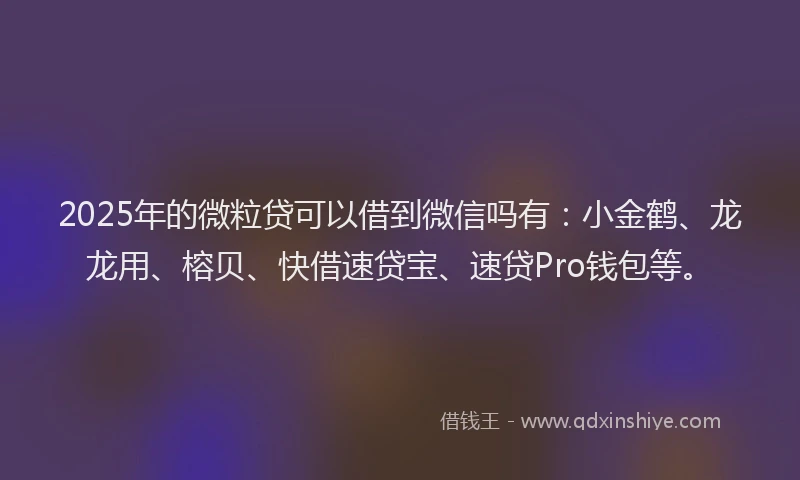 2025年的微粒贷可以借到微信吗有：小金鹤、龙龙用、榕贝、快借速贷宝、速贷Pro钱包等。