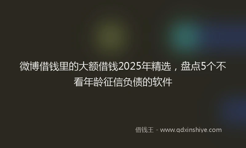微博借钱里的大额借钱2025年精选，盘点5个不看年龄征信负债的软件