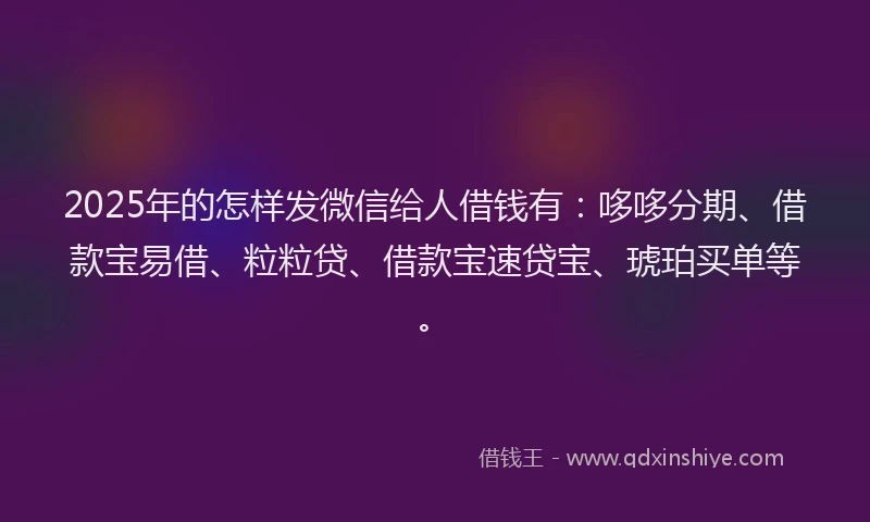 2025年的怎样发微信给人借钱有：哆哆分期、借款宝易借、粒粒贷、借款宝速贷宝、琥珀买单等。