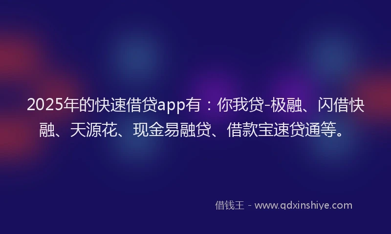 2025年的快速借贷app有：你我贷-极融、闪借快融、天源花、现金易融贷、借款宝速贷通等。