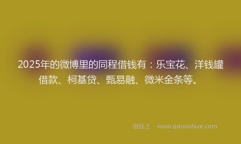 2025年的微博里的同程借钱有：乐宝花、洋钱罐借款、柯基贷、甄易融、微米金条等。