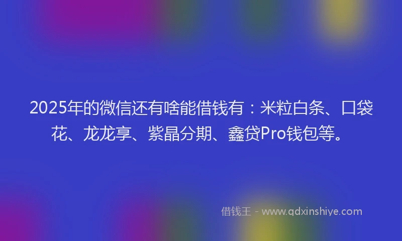 2025年的微信还有啥能借钱有：米粒白条、口袋花、龙龙享、紫晶分期、鑫贷Pro钱包等。