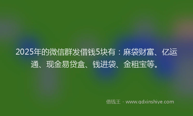 2025年的微信群发借钱5块有：麻袋财富、亿运通、现金易贷盒、钱进袋、金租宝等。