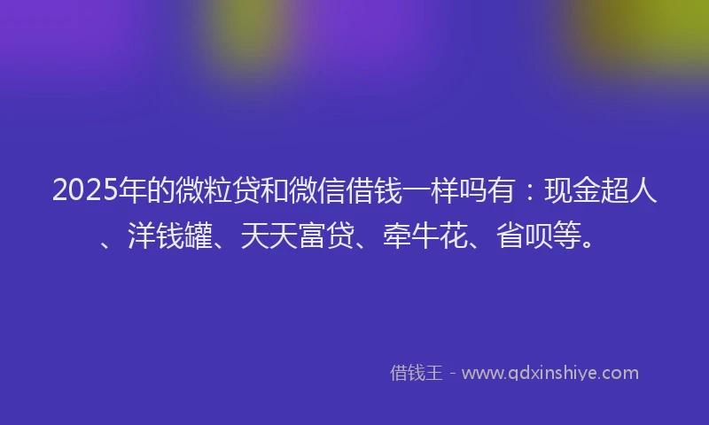 2025年的微粒贷和微信借钱一样吗有：现金超人、洋钱罐、天天富贷、牵牛花、省呗等。