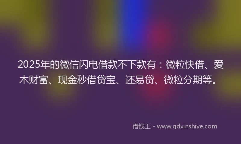 2025年的微信闪电借款不下款有：微粒快借、爱木财富、现金秒借贷宝、还易贷、微粒分期等。